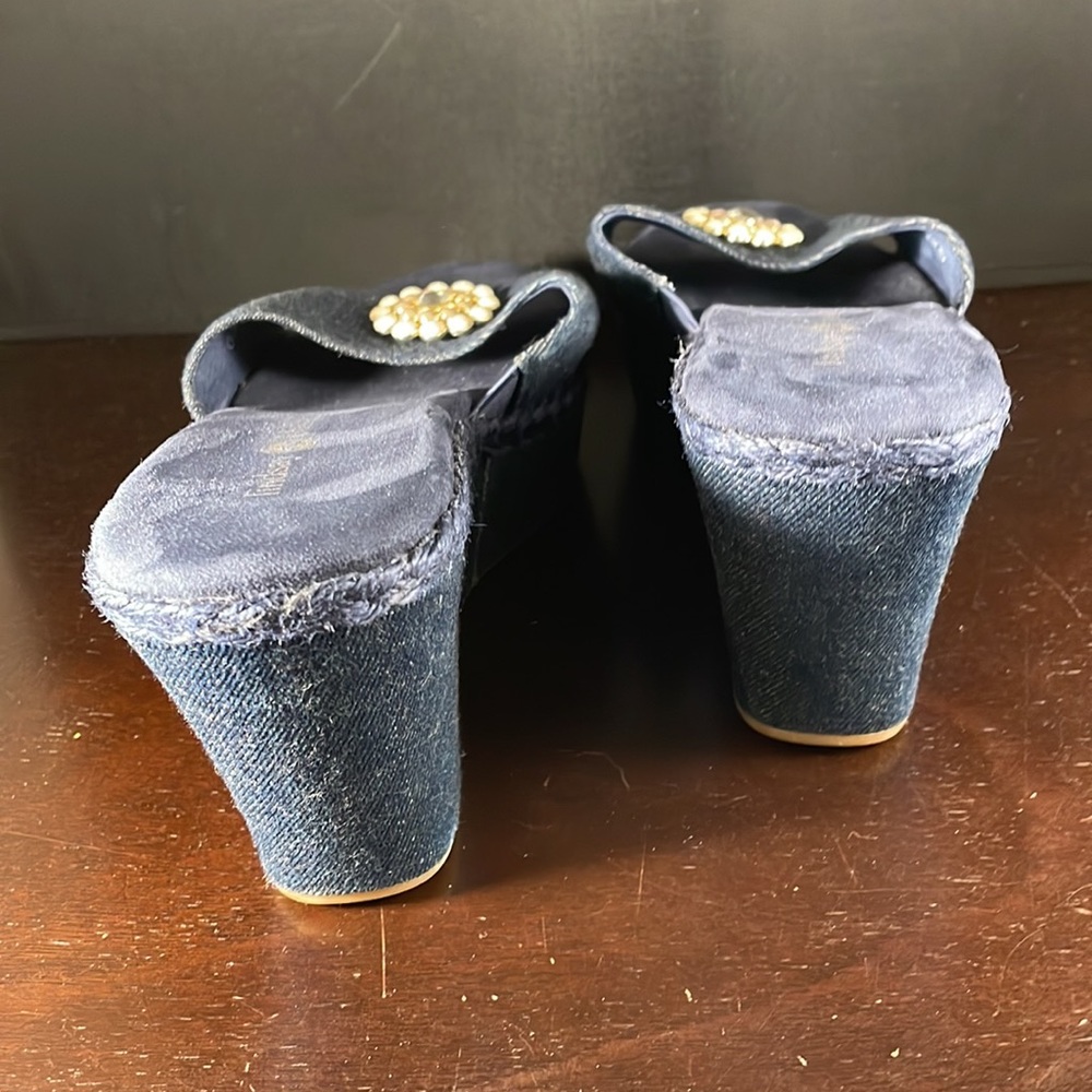 Lindsay Phillips Chambray / Denim Wedge Sandals - Picture 3 of 8